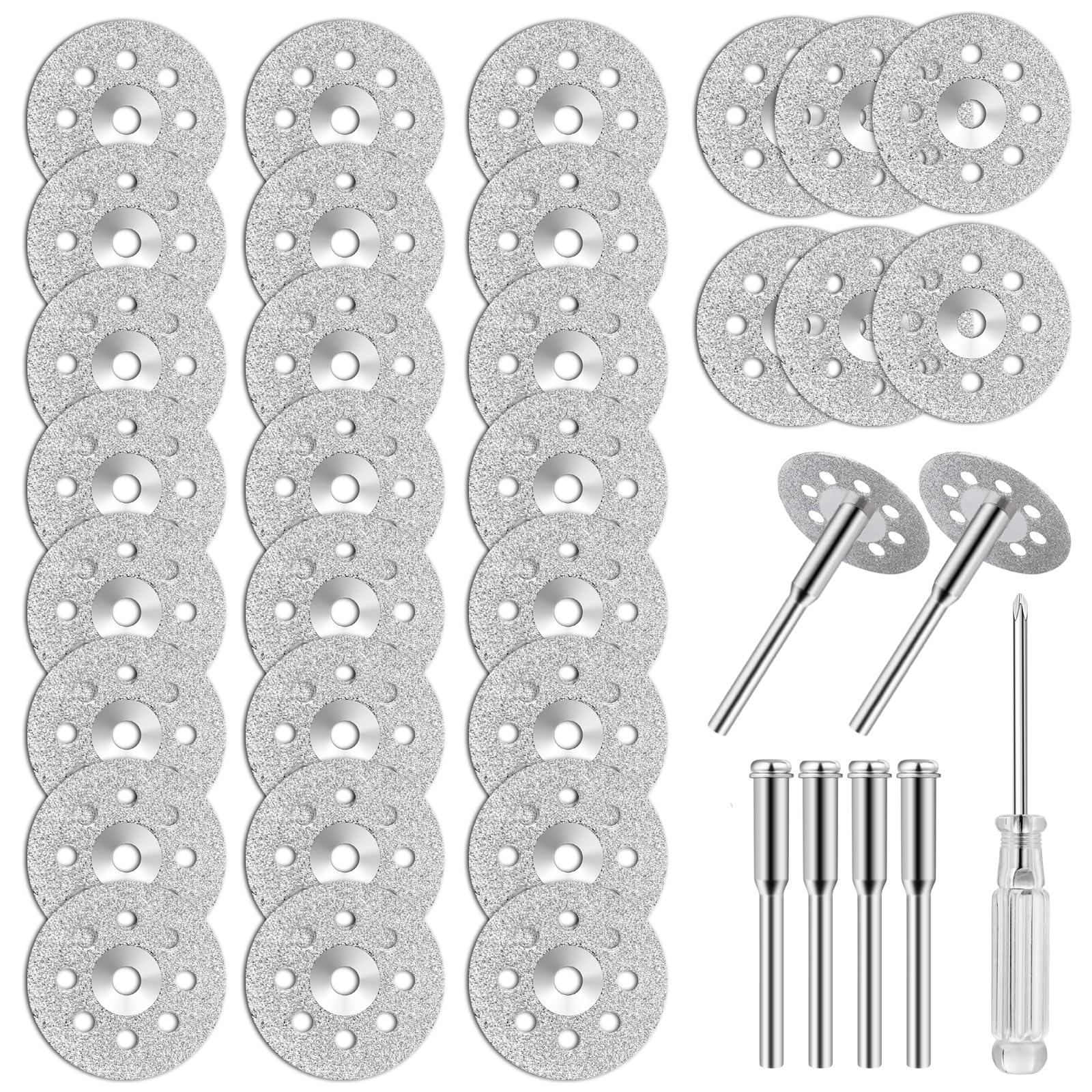Photo 1 of 30Pcs 545 Diamond Cutting Wheel Rotary Tool Cutting Discs with 6Pcs 402 Mandrel and Screwdriver for Rotary Tools