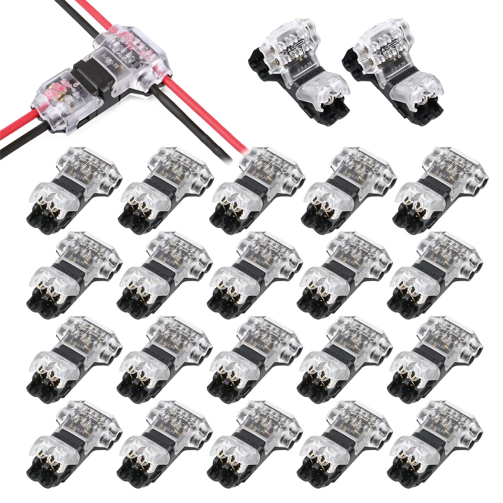 20PCS T Tap Wire Connectors 12V, Lylxienty Low Voltage Wire Connectors Cable 12V 3 Way 2 Pin, 12v Solderless Wire Splice Connectors, Quick Splice Wire Connector, No Wire Stripping for 18-22 AWG Wires