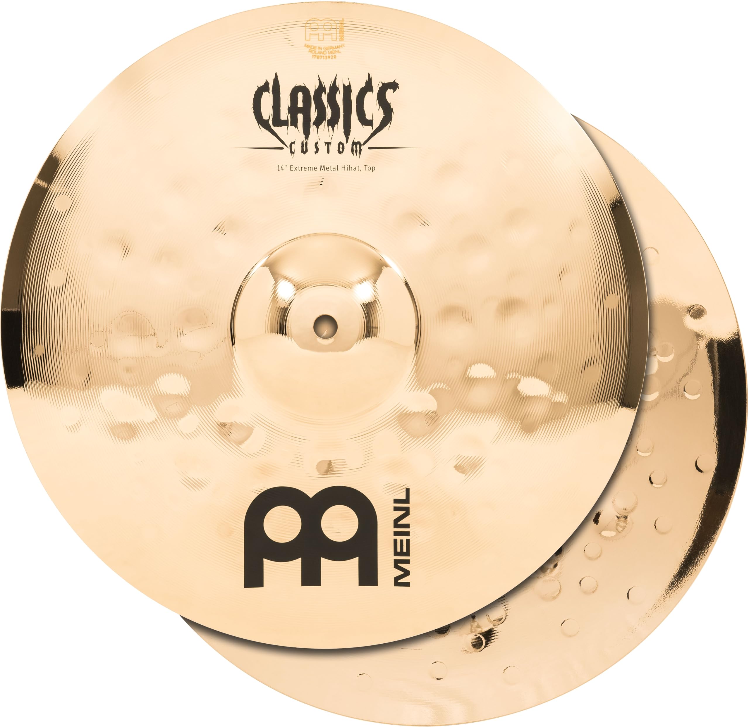 Meinl Cymbals Classics Custom Extreme Metal Hihat Cymbals 14 inch (Video) for Drum Set (35,56cm) B12 Bronze, Brilliant Finish, Made in Germany (CC14EMH-B)