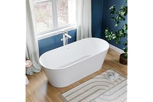 TUYOHW 66" Freestanding Bath Tub Acrylic Bathtub, Contemporary Soaking Tub with Pre-drilled Overflow and Drain, Ergonomic Stand Alone Tub, cUPC Certified, Glossy white