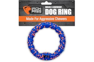 Iron Paws Indestructible Dog Ring Toy, Blue - Tough Dog Pull Toys for Aggressive Chewers, Dog Flying Disc for Fetch, Tug of War and Dog Training