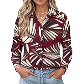 LOMON Womens Long Sleeve Button Down Shirts Casual Loose Fit Cotton Collared Blouses