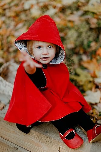 Amazon Com Girls Little Red Riding Hood Cape Halloween Costume Red Corduroy Cape Lined With Gray Flannel Capelet Cloak Hooded Carseat Poncho Handmade