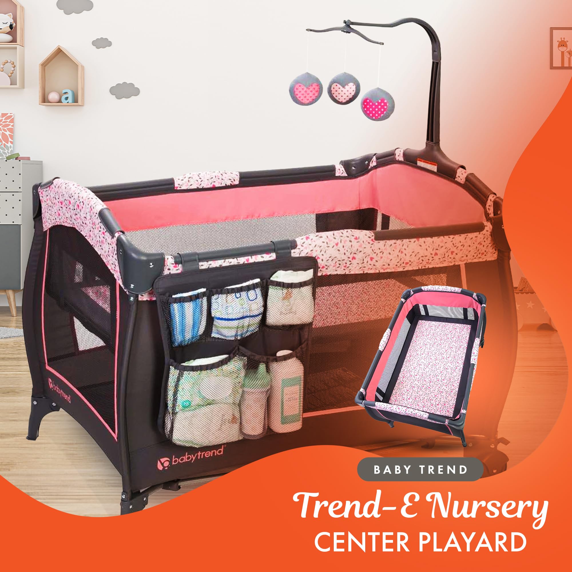 Baby Trend Nursery Center, Playard Portable Crib with Full Size Bassinet, Trend-E, April