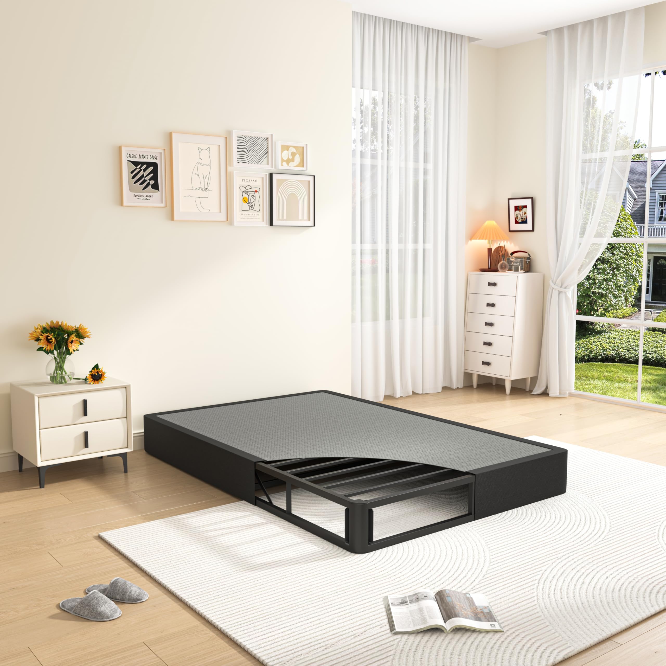 MAF Twin XL Box Spring and Cover Set, 10 Inch High Profile Metal BoxSpring 3500 lbs Black Heavy Duty Metal Mattress Foundation with Easy Clean Fabric Cover, Easy Assembly