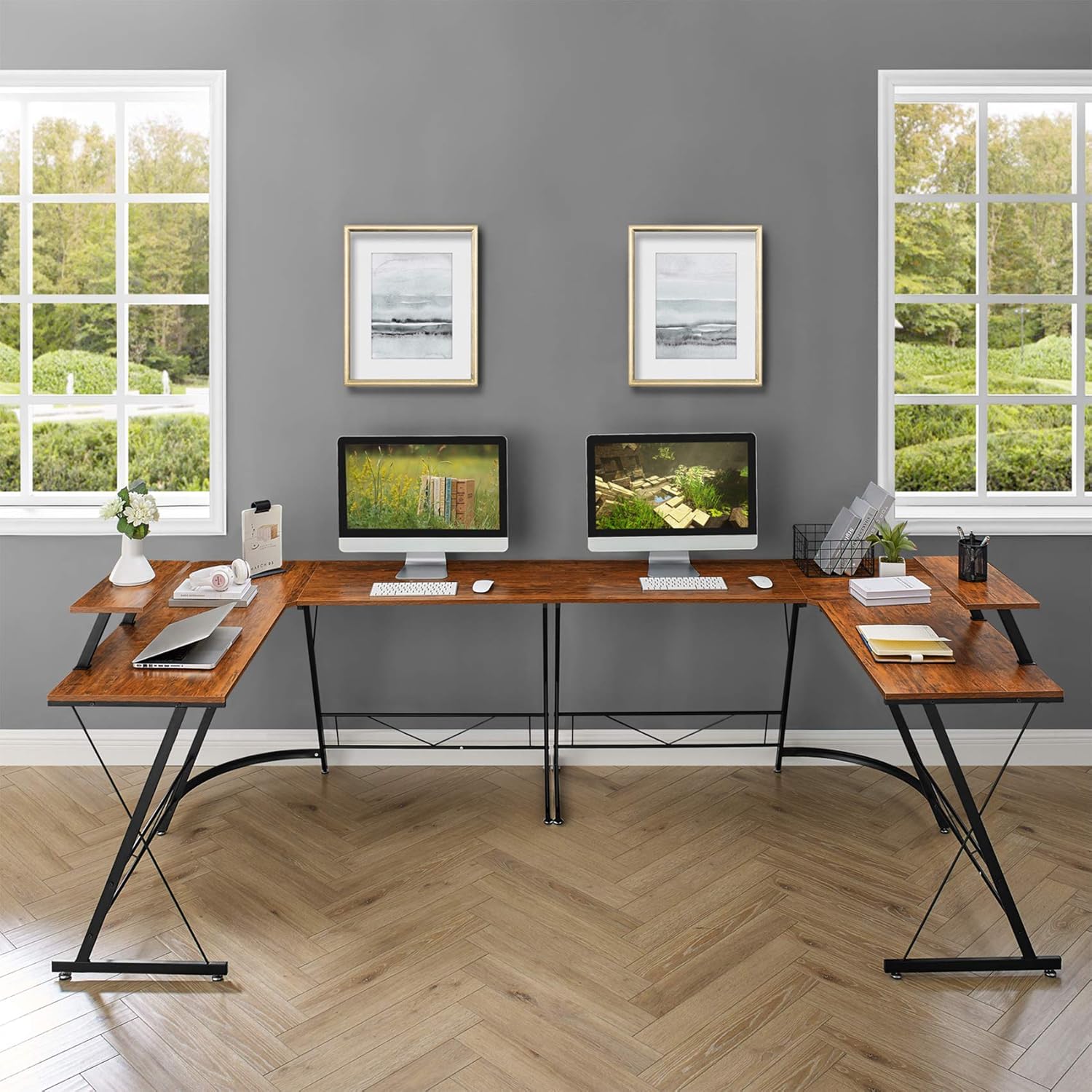 Mr IRONSTONE L-Shaped Desk 50.8" Computer Corner Desk, Home Gaming Desk, Office Writing Workstation with Large Monitor Stand, Space-Saving, Easy to Assemble, (Vintage): Furniture & Decor