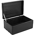 Creative Deco Large Black Wooden Box Storage with Hinged Lid | 11.8 x 7.87 x 5.51 inches (+-0.5) | Gift Box for Tool Dog Toy Shoes Clothes Kitchen Storage | Wood Keepsake Chest