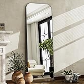 HARRITPURE Full Length Mirror, 57"x20" Full Body Mirror with Stand, Top Rounded Standing Mirror with Black Aluminum Frame Han