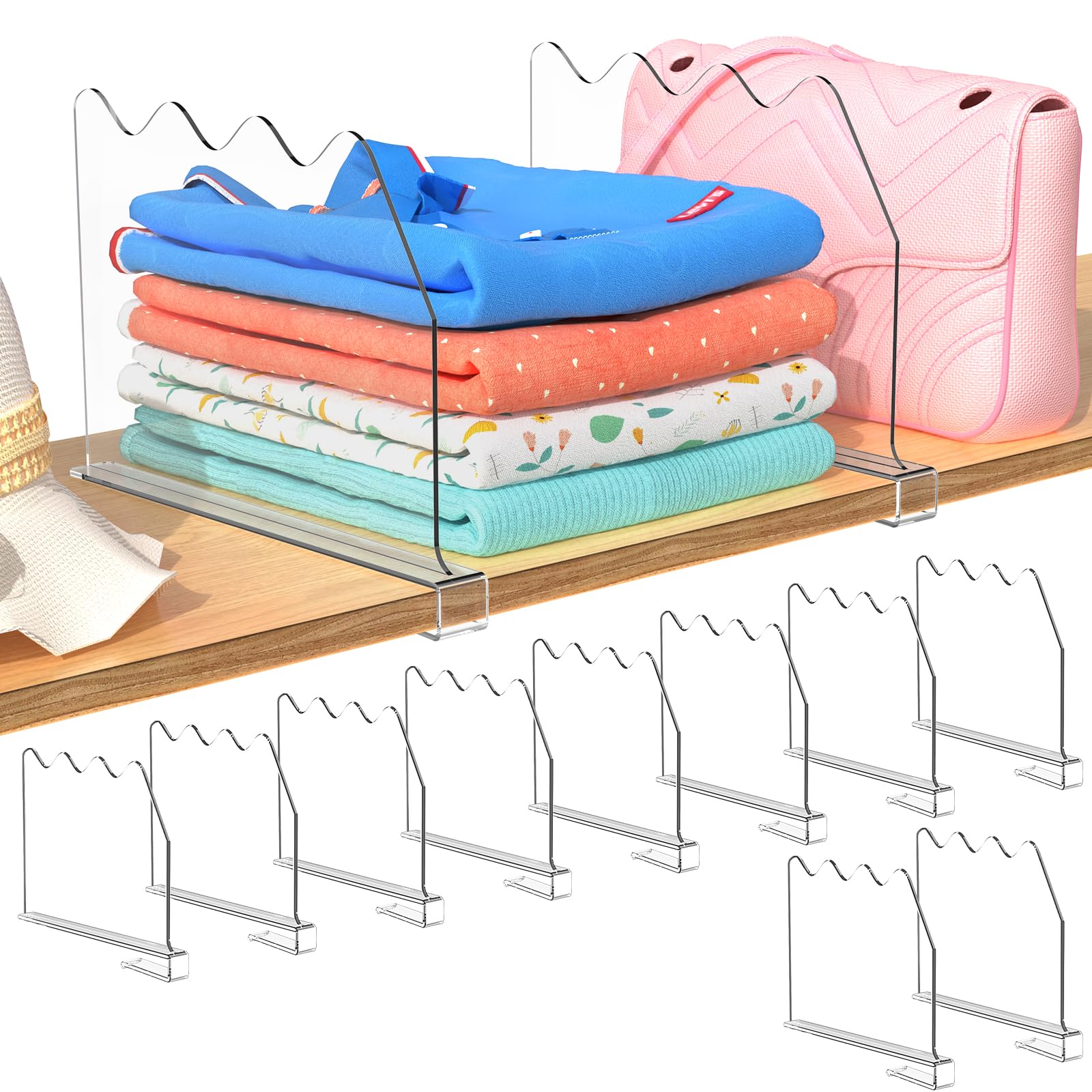 Photo 1 of SOYO 10 PCS Shelf Dividers for Closet Organization, Durable Acrylic Clear Closet Shelf Divider for Wood Shelf, Adjustable Clear Shelf Separators for Closet, Bedroom, Kitchen and Office