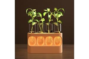 Hokkieam Plant Propagation Station with 10-Speed Adjustable Warm LED Lights, 4 Glass Tubes for Hydroponic Plants, Unique Gift