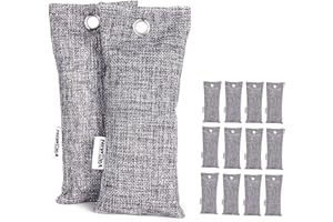 NEWBEA Bamboo Charcoal Air Purifying Bag 12 Pack 65g Each, Charcoal Bags Odor Absorber, Shoe Deodorizer, Activated Charcoal Odor Absorber for Shoes, Home, Closet, Pet