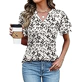 Rapbin Womens Tops Dressy Casual Ruffle Short Sleeve V Neck Blouses Summer Fashion Business Work Elegant Shirts