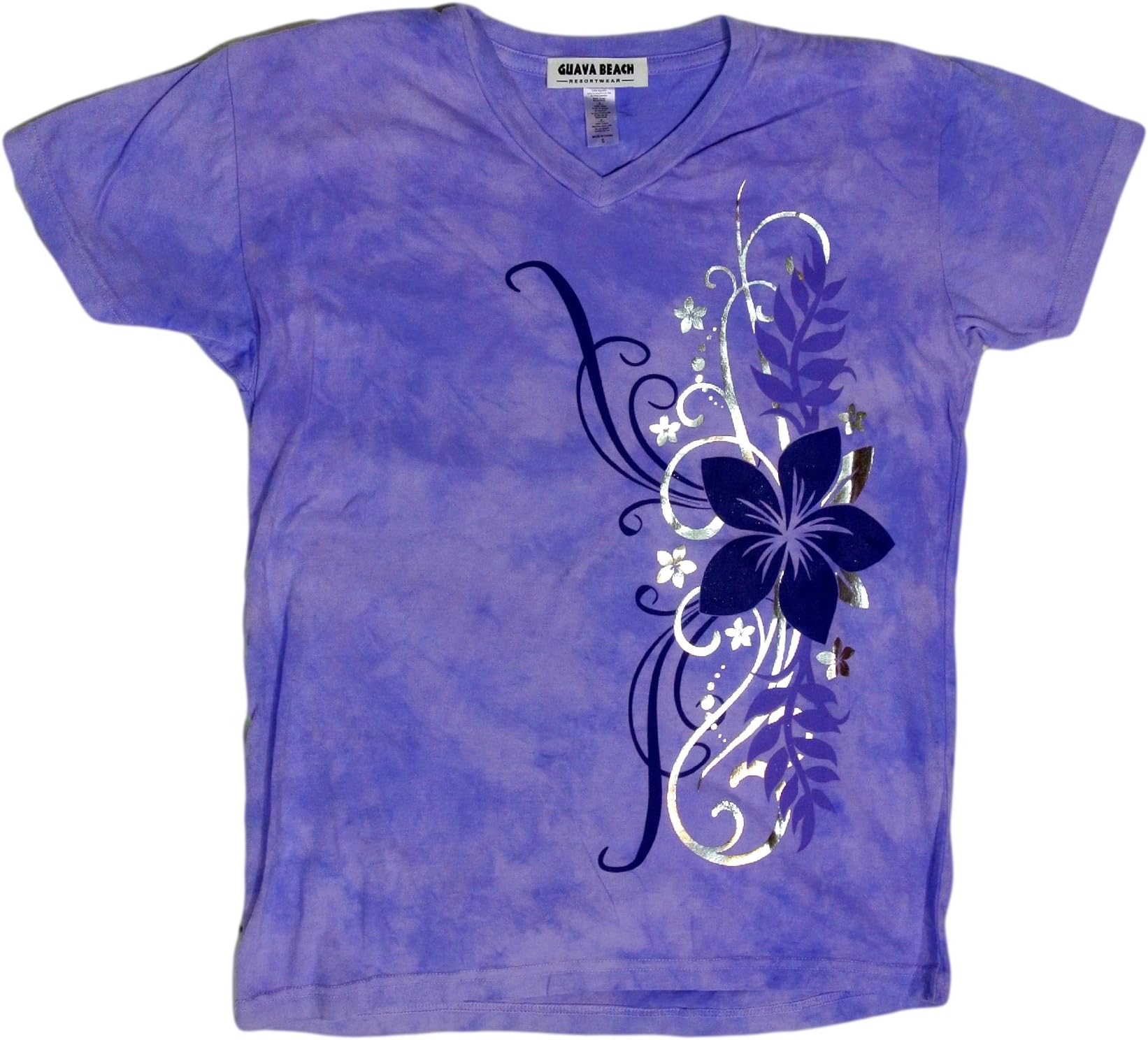 Guava Beach Women's Tropical Hand Dyed Floral Softknit Tee with Shimmering Accent