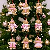 Mimorou 32 Pcs Pink Gingerbread Man Christmas Tree Decorations Pastel Gingerbread Christmas Hanging Decorations Soft PVC Xmas Tree Wall Hanging Decoration for Xmas Party Office Home Decor Winter