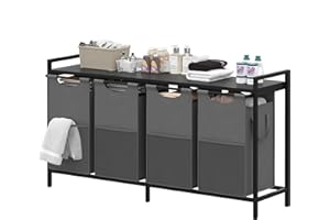 Heybly Laundry Hampers, 4 × 12.5 Gal Laundry Basket with Large Desktop Sorter for Laundry Room organization, Bathroom and Dorm Laundry Bags on Storage Shelf, Black and Gray HLH004BG