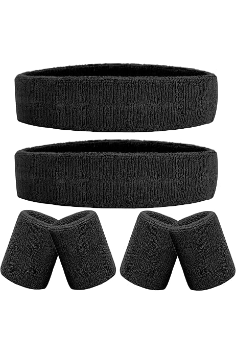 thumbnail image 2 of Wristbands Sweatband Set 9 Pieces, Including 3 Headband And 6 Wristbands ( Black 2 of 11