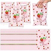 Motipuns 50 Pcs Strawberry Goodie Bags Strawberry Candy Gift Bags Party Favors Pouches Pink Red Berry Sweet Goody Candy Treat Gift Pouches Summer Berry Theme Party Favor for Sweet One Birthday Wedding