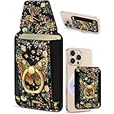 Shorogyt Compatible with Magsafe Wallet with Ring Stand Grip - Cute Magnetic Phone Wallets Card Holder for iPhone 17/16/15/14/13/12 Series for Women Girls Vintage Butterfly Design, Fit 7 Cards