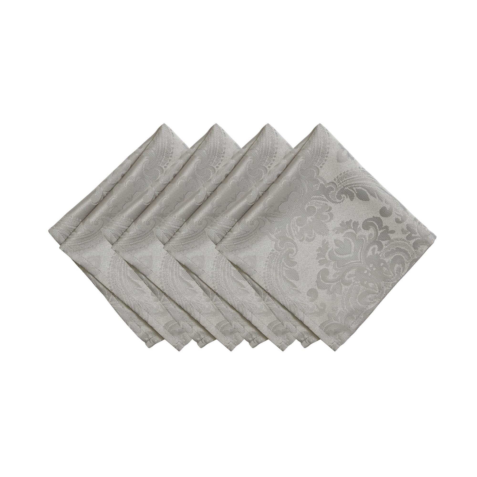 Elrene Home Fashions Caiden Elegance Damask Waterproof, Stain & Wrinkle Resistant Fabric Napkins (Set of 4), 17" x 17", Silver