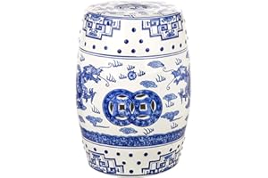Safavieh Castle Gardens Collection Glazed Ceramic Blue Dragon's Breath Chinoiserie Garden Stool