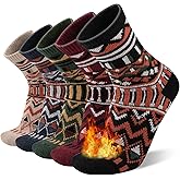 COOVAN Mens Wool Socks Winter Warm Pattern Thick Hiking Thermel Cold Weather Crew Socks 5 Pairs