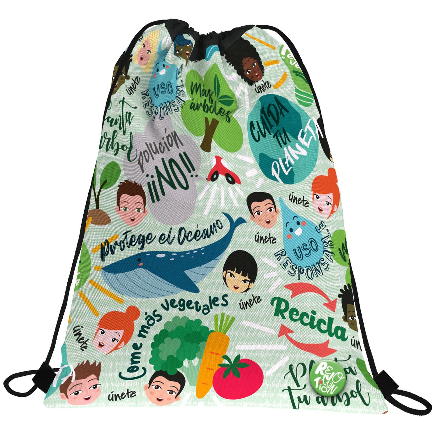 Grafoplás 37610595. Flat Backpack Bag Strings, Outer Pocket, 36x47cm, Green Collection, Revolution, multicoloured, 36x47cm, School