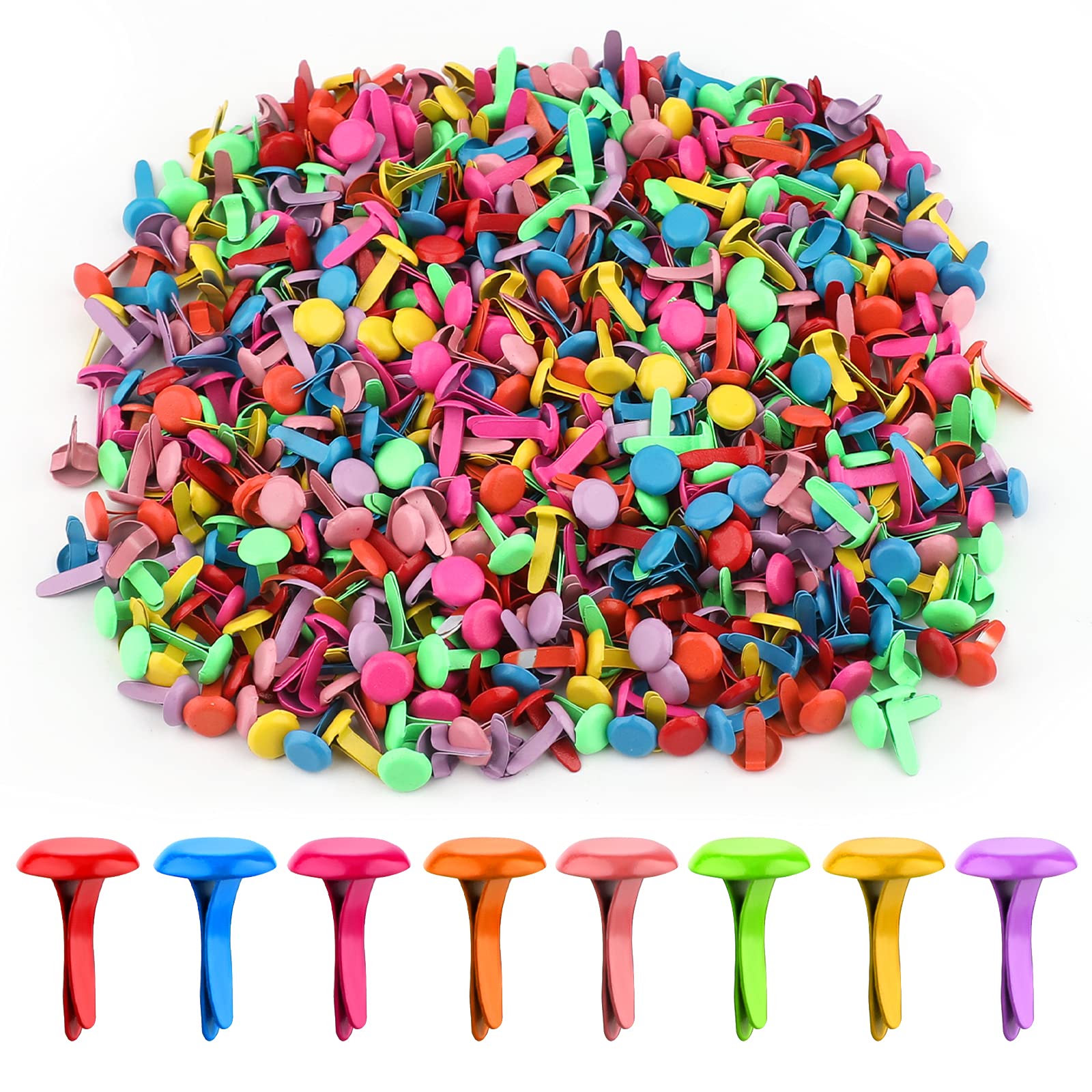 AIEX 600 Pieces Metal Paper Fasteners Round Copper Fasteners Split Pins for DIY Projects Scrapbooking Office 12 x 8 mm (Multi-Colour)