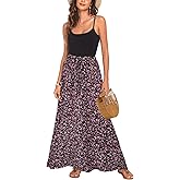 Bluetime Women Flowy Long Skirts Summer Beach Pleated Elastic High Waisted Casual Maxi Skirts