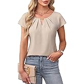 Blooming Jelly Womens Dressy Business Casual Tops Work Trendy Short Sleeve Shirts Summer Cute Pleated Blouses