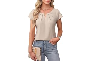Blooming Jelly Womens Dressy Business Casual Tops Work Trendy Short Sleeve Shirts Summer Cute Pleated Blouses