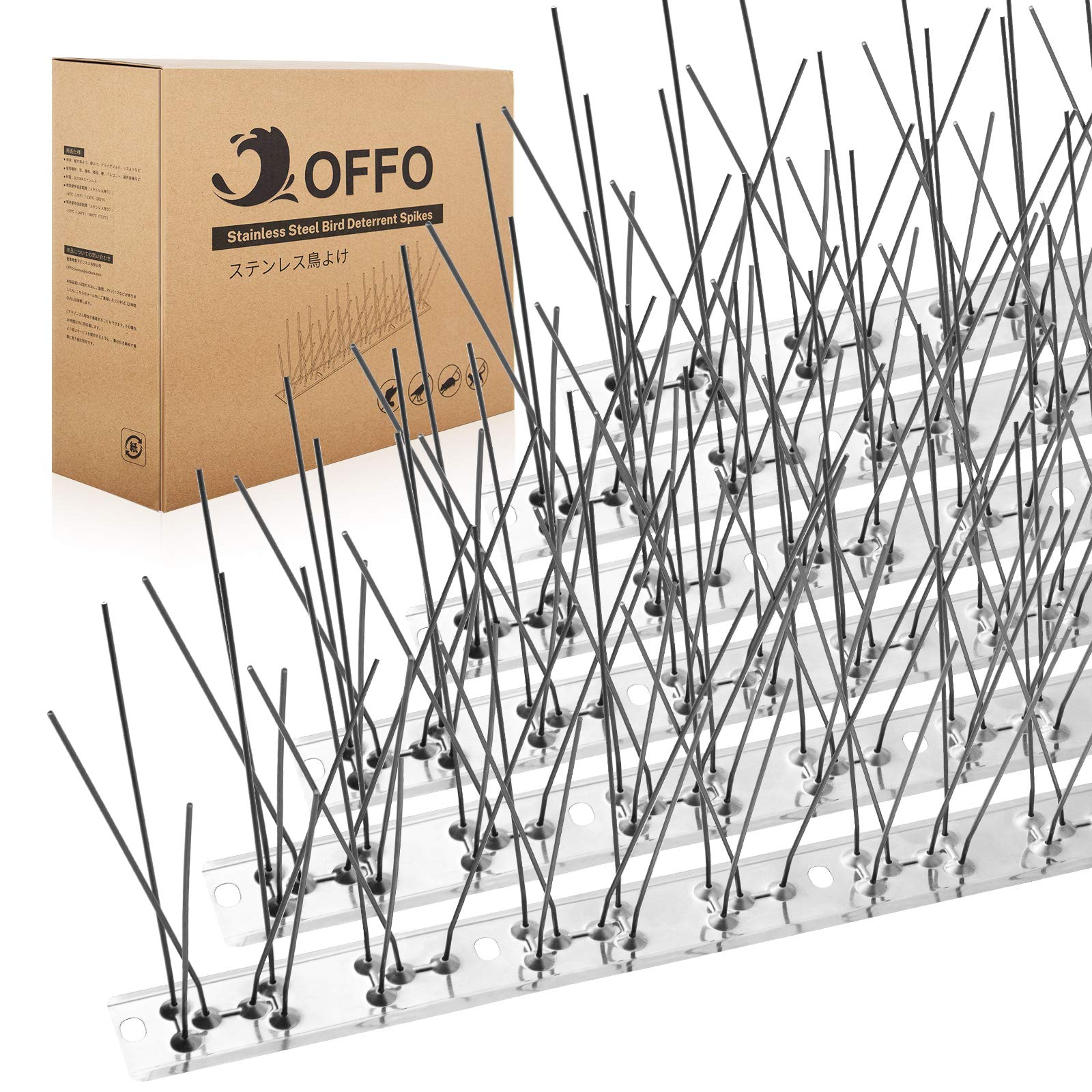 OFFO Bird Spikes Pre-Assembled for Roofs and Windows, Durable Pigeon Spikes for Deterring Crows, Seagulls and Small Birds, Bird Deterrent Spikes Set Cover 0.78m, Bright Silver