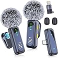 Wireless Lavalier Microphone for iPhone 15 16, iPad, Android, 2 Pack LED Display Mini Microphones with Noise Reduction, Lapel