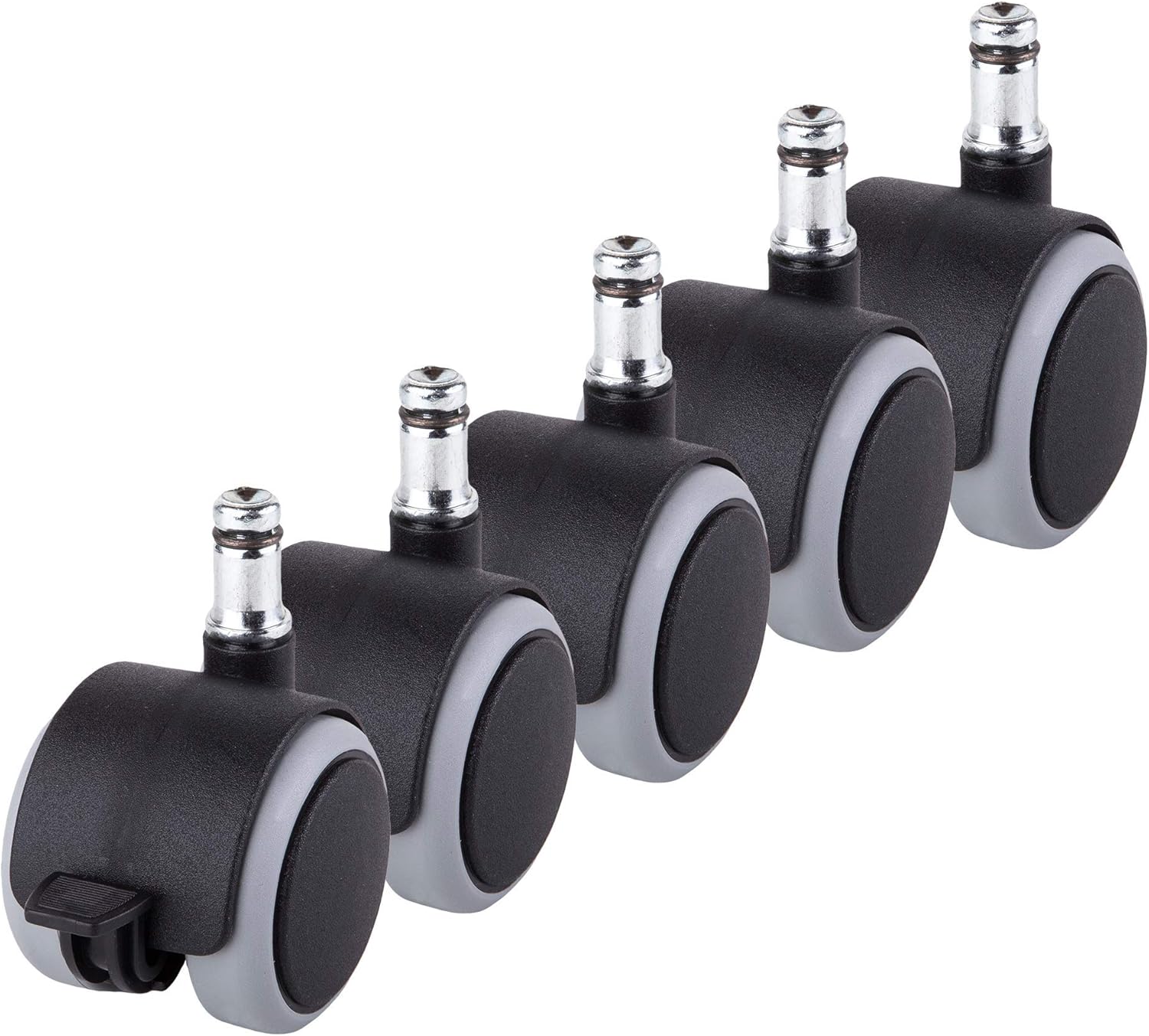 (for 1 Chair) 50 mm Rubber Chair Wheels Office Chair Castors Replacement Wheels Twin Castors Swivel Wheels Universal Stems for Replacement Casters No Scratches Wheel Brake (5)