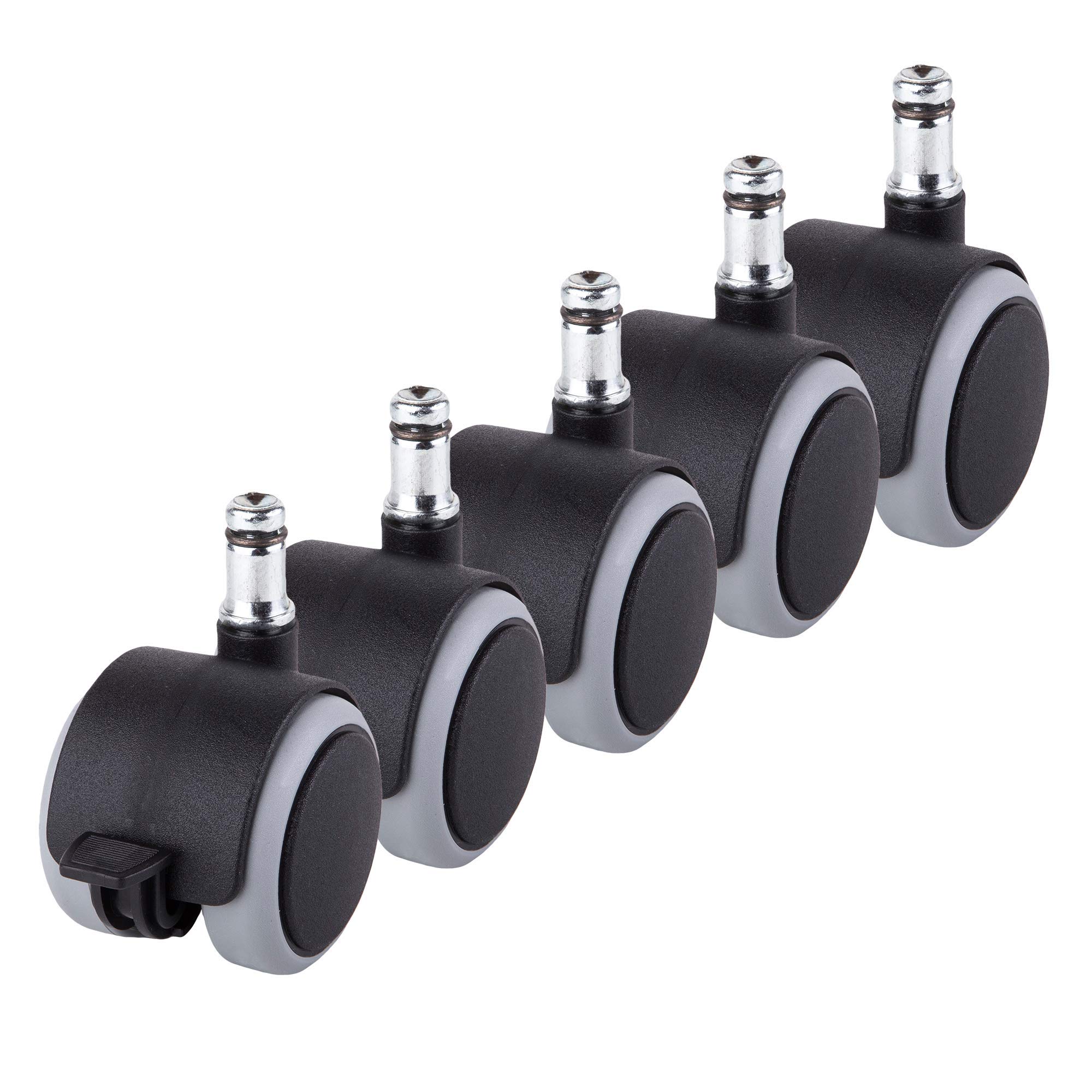 (for 1 Chair) 50 mm Rubber Chair Wheels Office Chair Castors Replacement Wheels Twin Castors Swivel Wheels Universal Stems for Replacement Casters No Scratches Wheel Brake (5)