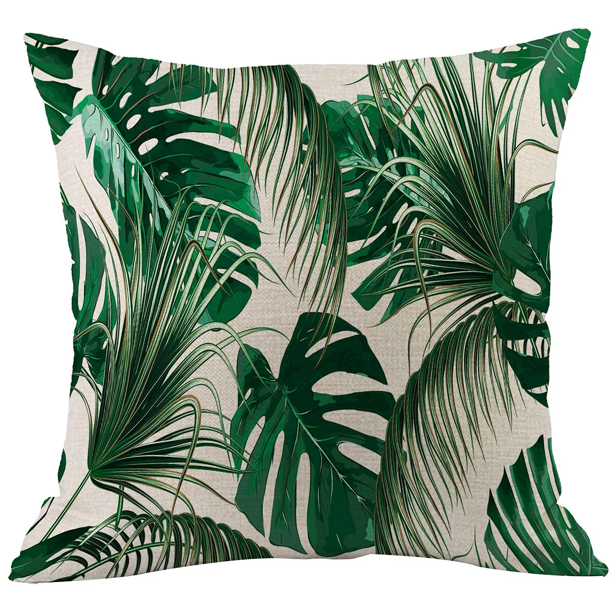 CANSEGO Leaf Pillow Covers Cases Tropical Green Tree Palm Leaves in Hawaii Jungle Foliage Throw Pillow Cushion Cotton Linen 18x18 Inch Home Decor Couch Desk Bedroom