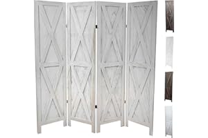 PREMIUM HOME DECOR Premium Home 4-Panel Room Divider – Rustic White Barn Door, X Pattern Folding Privacy Screen, Partition Wall