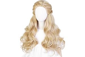 Blonde Witch Wig Long Curly Light Golden Wave Braided Wigs 23.6'' Synthetic Hair + Wig Cap for Halloween Party Costumes
