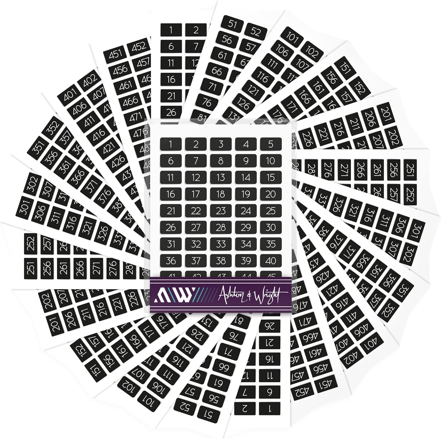 Ashton and Wright - 1-500 Numbered Stickers - Easy Peel Labels - 13 x 8mm - Black (Twin Pack of 2000)