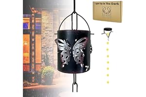 U-NITT Rain Chain Water Collection for Gutters, Rainwater Catcher & Diverter, 8.5 FT Chains for Outside Garden, Butterfly Light Up Cups, Roof Downspout, Works with Heavy Rain, w/Gutter Clip for Rainchains