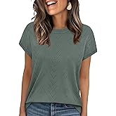 Sampeel Short Sleeve Sweaters for Women Crew Neck Summer Tops 2026 Trendy Beach Vacation Clothes Business Casual Outfits