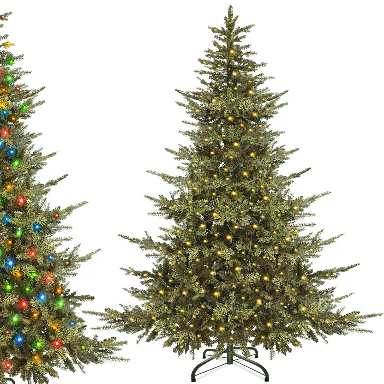 6 Ft Prelit Artificial Full Christmas Tree with Dual Color Lights ...