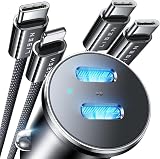 LISEN 90W USB C Car Charger Fast Charging 2 Cables [Lighning&USB-C], 2-Port iPhone 17 Car Charger USB C Fast Charge, Type C Car Charger Gifts for iPhone 17/17 Pro Max/16/15/14, Samsung Galaxy S26/S25