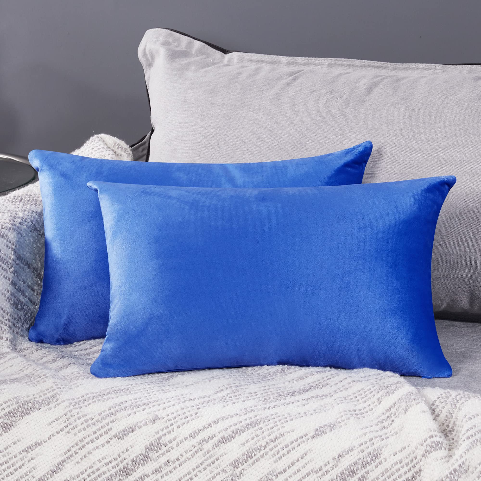 Deconovo Set of 2 Crushed Velvet Cushion Covers 30cm x 50cm 12x20 Inches Pillowcases Throw Pillow Cases Cushion Covers for Boys with Invisible Zipper Royal Blue