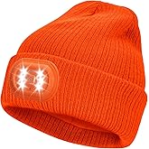 IVYWNT Unisex LED Beanie with Light, USB Rechargeable Headlamp Winter Knitted Hat, Valentine's Day Gift for Men Women, Orange