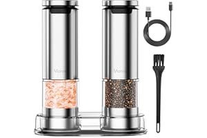 MARSNO Electric Salt and Pepper Grinder Set, 2 Pack Automatic Salt and Pepper Mill Grinder with Warm Led Light, USB Rechargeable, for Kitchen, Restaurant, Outdoor