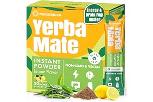 FERGOMUKA Yerba Mate 4000mg, 10 in 1 Super Yerba Mate Tea Instant Powder - No Sugar, Clean Energy with No Crash, Stay Refreshed and Focused, Gut Health, with Ginseng, Rhodiola, Prebiotic, L-Theanine, 30 Packets
