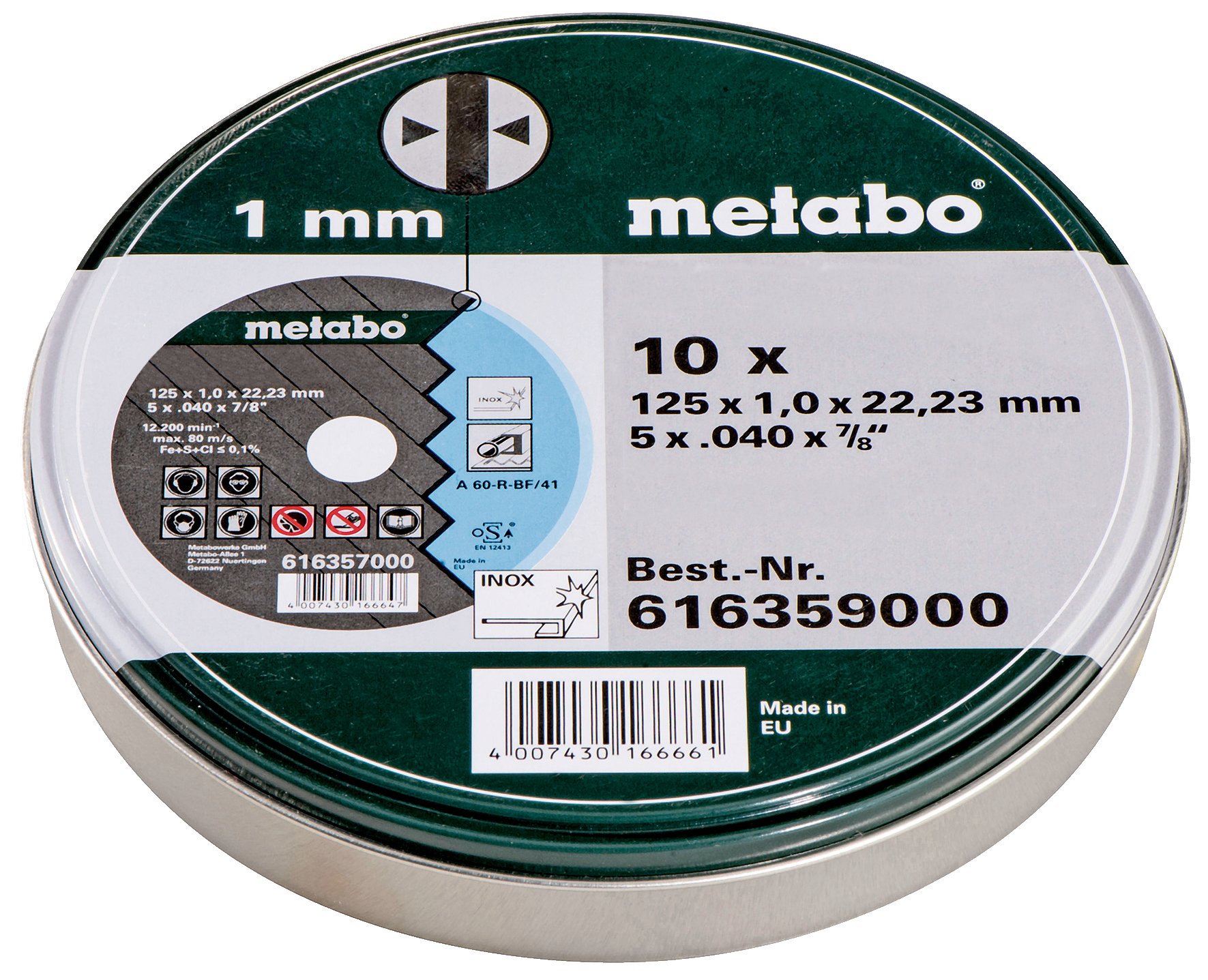 Metabo 10 Cutting discs Quality class A 60-R "SP" 125x1.0x22.23 Inox, TF 41 (616359000)