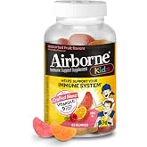 Airborne Kids 500mg Vitamin C Gummies, Kids Immune Support Zinc Gummies with Powerful Antioxidants VIT C &amp; E - 63, Assorted Fruit Flavor
