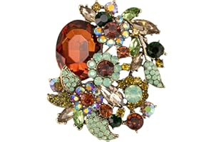 SELOVO Rhinestone Glitter Flower Brooch Pin Jewelry Scarf Accessory Vintage Gold Tone