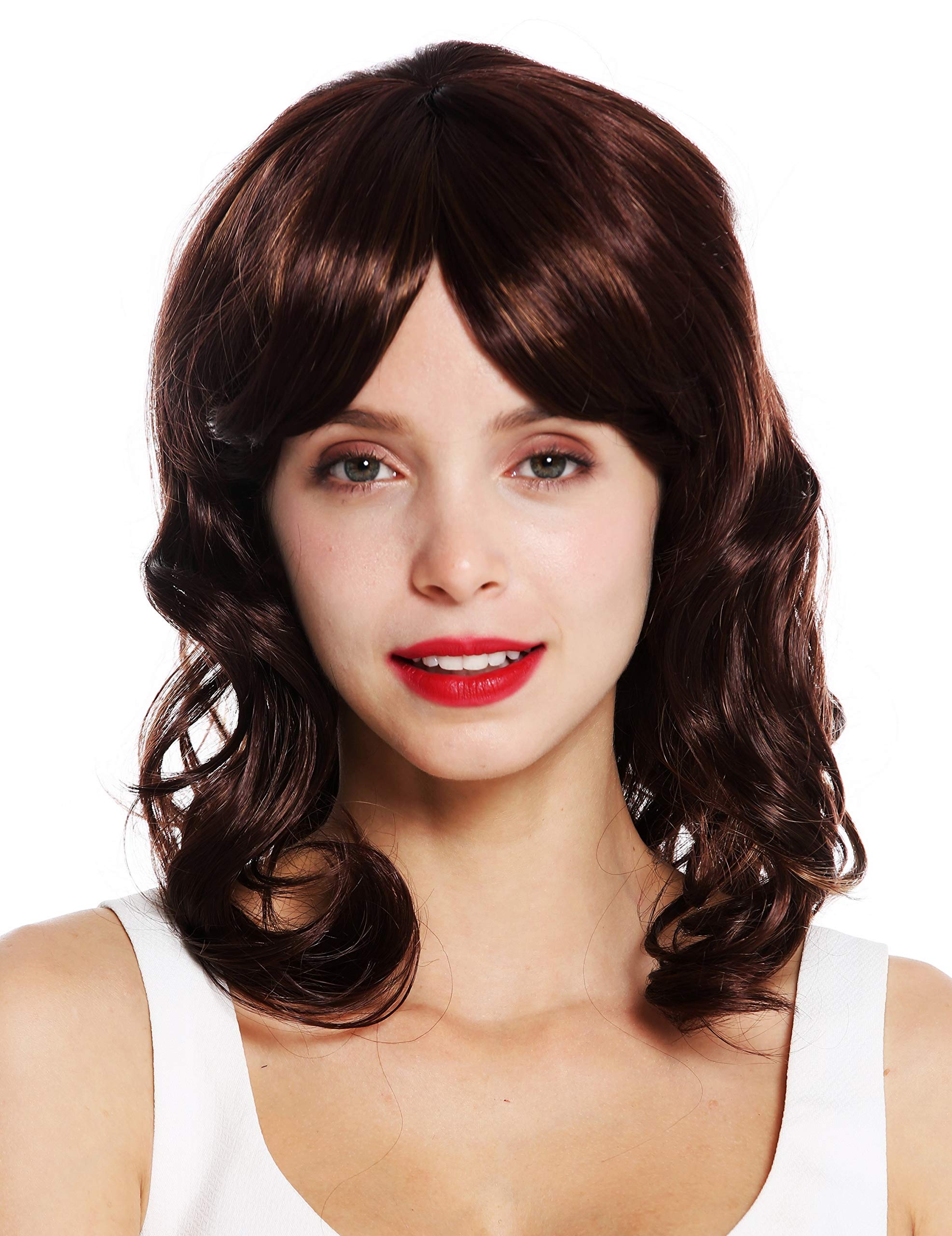 WIG ME UP - VK-52-33H27 quality women's wig long curls curly mahogany brown highlighted blonde highlights